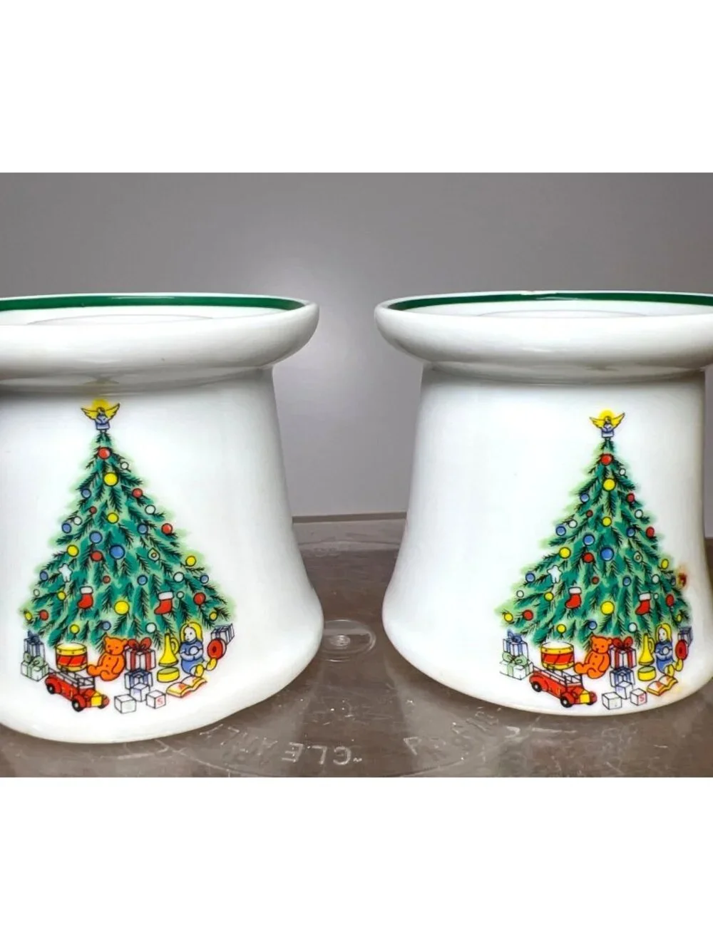 Pair Of Noel Porcelain Christmas Tree Candle Holders By The House Of Salem 2.5''